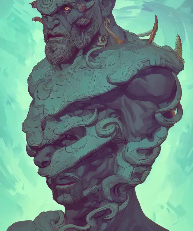 Image similar to a portrait of a half zeus half devil, fantasy, elegant, digital painting, artstation, concept art, matte, sharp focus, illustration, art by josan gonzalez