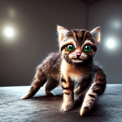 Prompt: full body pose, hyperrealistic photograph of cheshire kitten, dim volumetric lighting, 8 k, octane beautifully detailed render, extremely hyper detailed, intricate, epic composition, cinematic lighting, masterpiece, trending on artstation, very very detailed, stunning, hdr, smooth, sharp focus, high resolution, award, winning photo, dslr, 5 0 mm