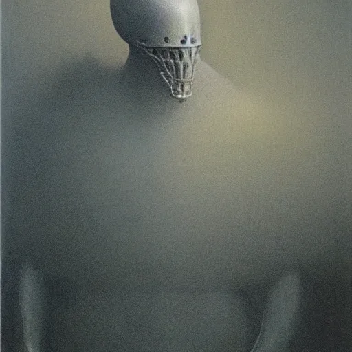 Image similar to knight by Zdzisław Beksiński, oil on canvas