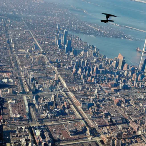 Image similar to cachalots flying over brooklyn