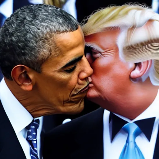 Prompt: donald trump and barrack obama kissing, 4k realistic photo