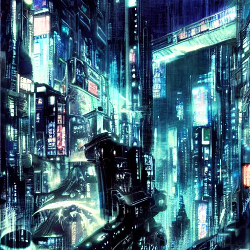 Image similar to futuristic cyberpunk bladerunner by yoshitaka amano