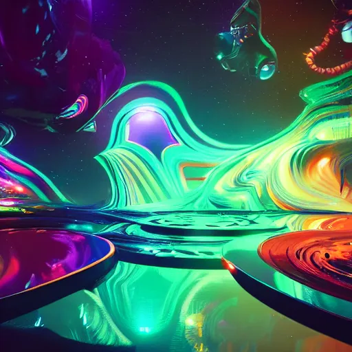 Prompt: psychedelic liquids space people, colorful, cinematic, by wlop, super detailed, unreal engine 5, octane render, vfx, houdini, 8 k, super realistic