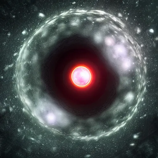 Prompt: black hole swallowing an ice planet, cinematic, stars, volumetric light, photograph, realistic, hyperdetailed