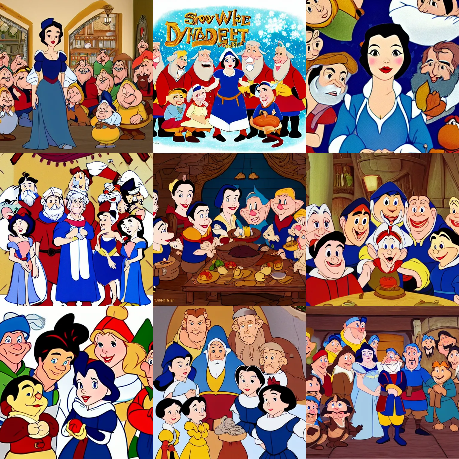 Prompt: snow white and the seven dwarves, all of the dwarves are gordon ramsey, an ilustration