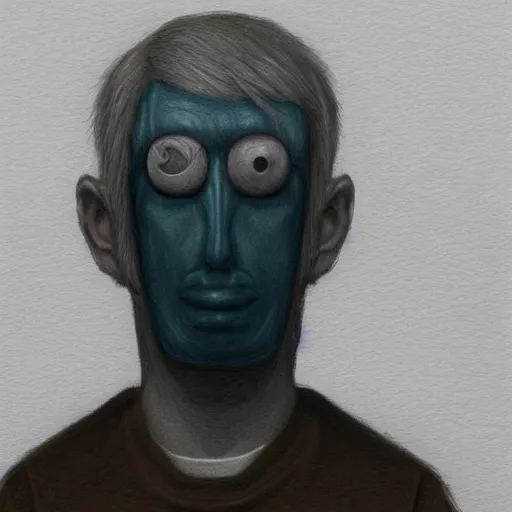 Prompt: colored pencil sketch man with blank eyes, no face, uncanny, unsettling proportions, portrait, man staring, artstation, pencil sketch, shadowy