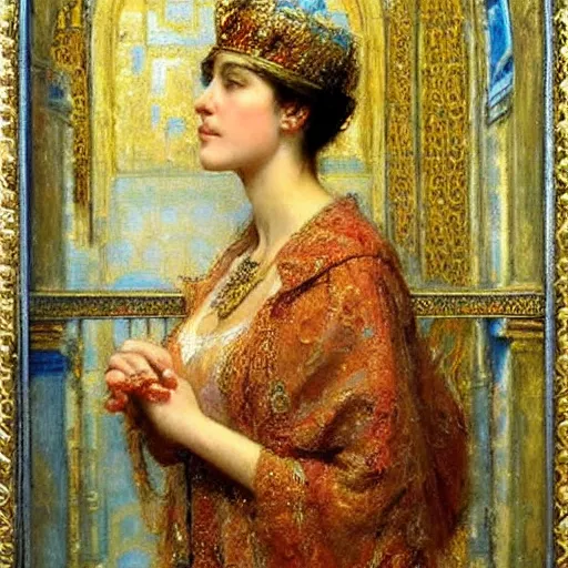 Prompt: theodora of byzantium painted by gaston bussiere