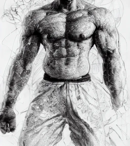 portrait of anime baki the grappler in shorts, pen and, Stable Diffusion