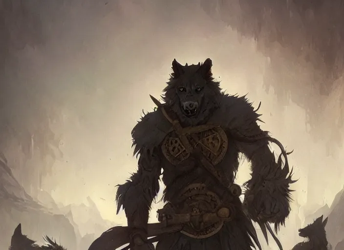 Prompt: A werewolf knight, medieval setting, highly detailed, digital painting, artstation, concept art, sharp focus, illustration, art by greg rutkowski and alphonse mucha