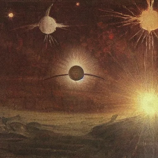 Image similar to a painting of the cosmos by Leonardo Da Vinci