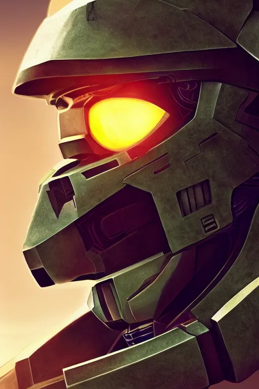 Image similar to robot ninja mask helmet halo master chief radiating a glowing aura global illumination ray tracing hdr fanart arstation by ian pesty and katarzyna da „ bek - chmiel