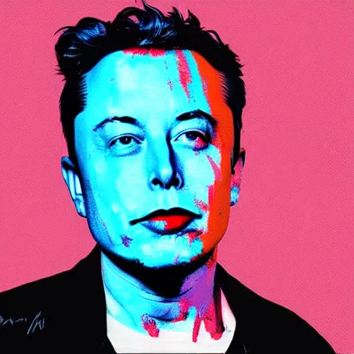 Prompt: the portrait of depressed elon musk being devastated and numb, colorful pop art, modern art, by andy warhol
