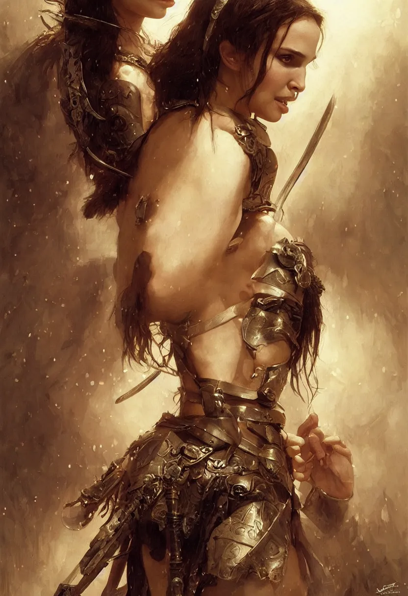 Image similar to young natalie portman as mathilda, legendary warrior, heroic fighter, lord of the rings, tattoos, decorative ornaments, battle armor, by omar ortiz, carl spitzweg, ismail inceoglu, vdragan bibin, hans thoma, greg rutkowski, alexandros pyromallis, perfect face, fine details, realistic shading photorealism