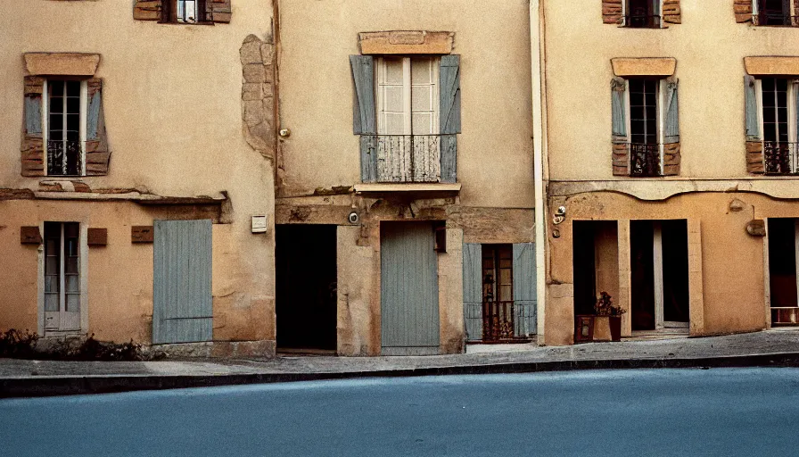 Prompt: 1 9 7 0 s movie still of a burning french style townhouse in a small french village, cinestill 8 0 0 t 3 5 mm, high quality, heavy grain, high detail, texture, dramatic light, ultra wide lens, panoramic anamorphic, hyperrealistic