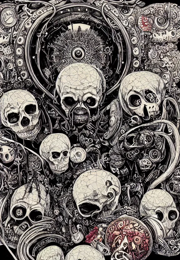 Image similar to simplicity, elegance, machinery, cameras, skulls, radiating, colorful mandala, psychedelic, minimalist environment, by ryan stegman and hr giger and esao andrews and maria sibylla merian eugene delacroix, gustave dore, thomas moran, the movie the thing, pop art, street art, graffiti, saturated