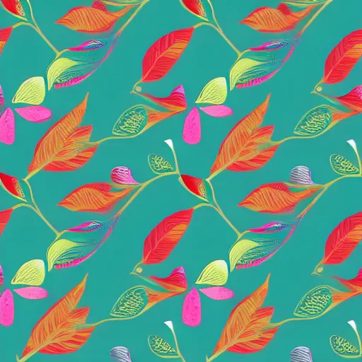 Image similar to fabric pattern of minimalistic birds and leaves