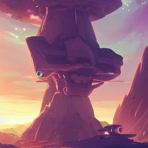 Prompt: a spaceship crashed into a beautiful foreign planet. The spaceship is buried in the ground. in the style of digital art, artstation trending, rossdraws, breath of the wild