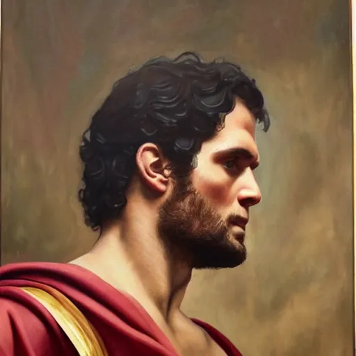 Image similar to Oil painting of the handsome Henry Cavill, he is wearing ancient greek cloths, naturalism, dramatic lighting, high-detailed oil painting by Ilya Repin, Michelangelo da Caravaggio, William Blake, Alex Grey and Beksinski, trending on Artsatio, masterpiece, 4k, 8k,