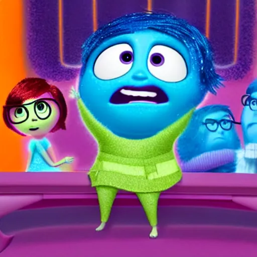 Image similar to A scene from Inside Out where Joy and Sadness are falling through the memory dump, colorful, dynamic, Pixar, illustrative, details, sharp focus, by Del Alberte and Mark Walsh