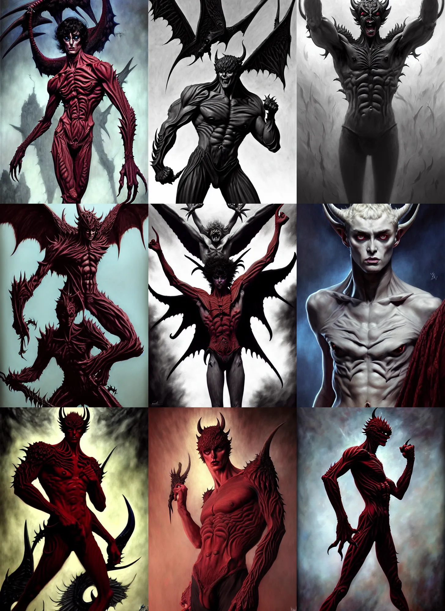 Prompt: full body savage devilman, simplify stylized intricate skin pattern, full body, hyper realistic, extremely detailed, dnd character art portrait, dark fantasy art, intricate fantasy painting, dramatic lighting, vivid colors, highly detailed, deviant art, artstation, by edgar maxence and michael whelan and delacroix and norman rockwell