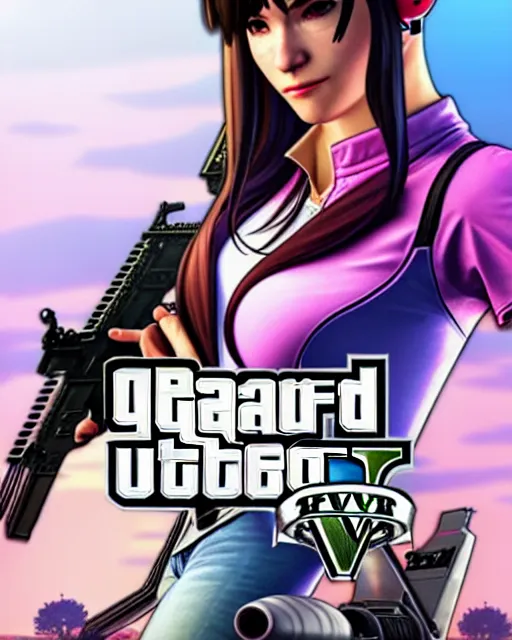 Image similar to gta 5, grand theft auto 5 cover art of d. va from overwatch