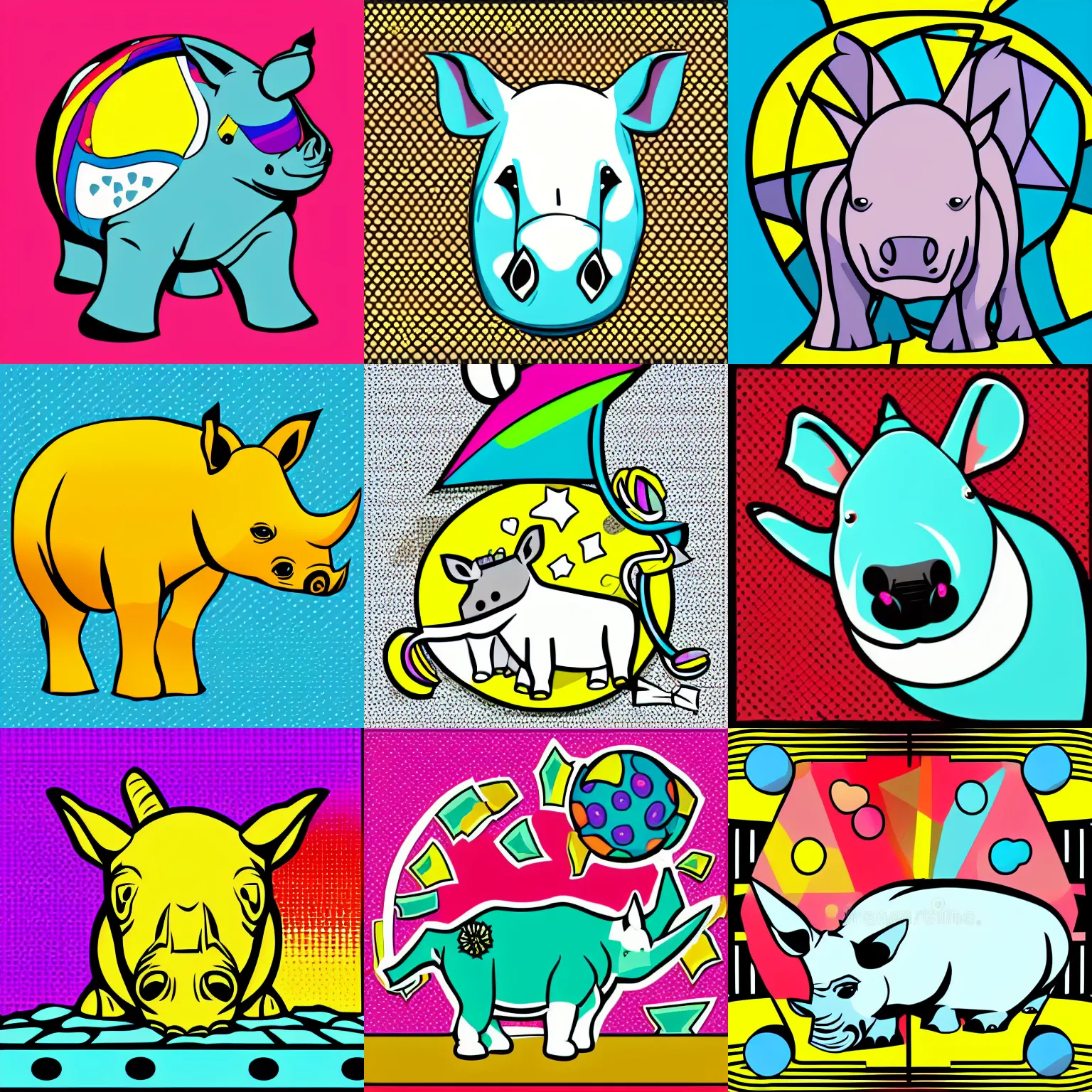 Image similar to cartoon rhinoceros in the form of a ball in the style of pop art, vector art, clipart