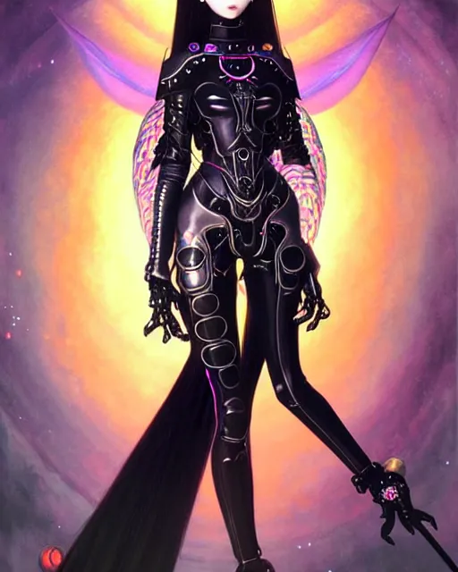 Image similar to portrait of beautiful cute goth girl in warhammer cyber armor, art by kuvshinov ilya and wayne barlowe and gustav klimt and artgerm and wlop