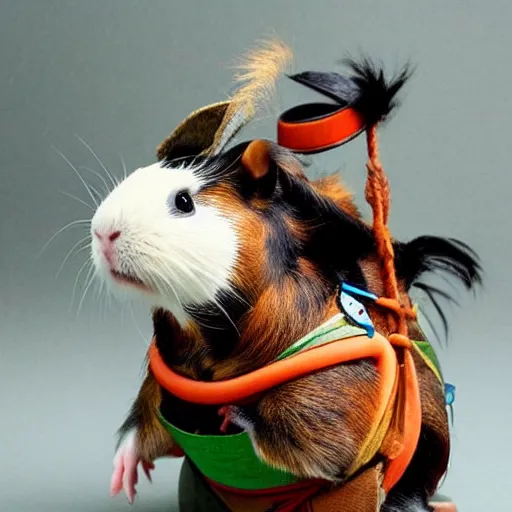 Image similar to a guinea pig wearing a samurai armour, in the style of anime