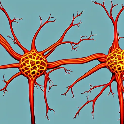 Image similar to 2 d representation of two neurons connected to each other, realistic