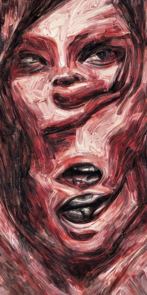 Prompt: scifi abstract art of mouths emerging from the figure of a woman's head, highly detailed, hyperrealism