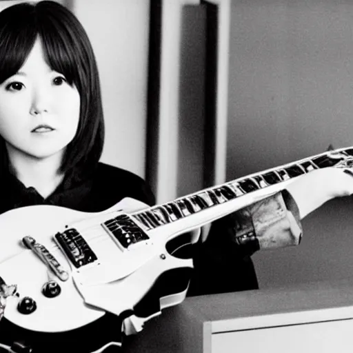 Image similar to real-life Yui Hirasawa with a Gibson Pre-'08 Les Paul Standard, a still of a Japanese movie