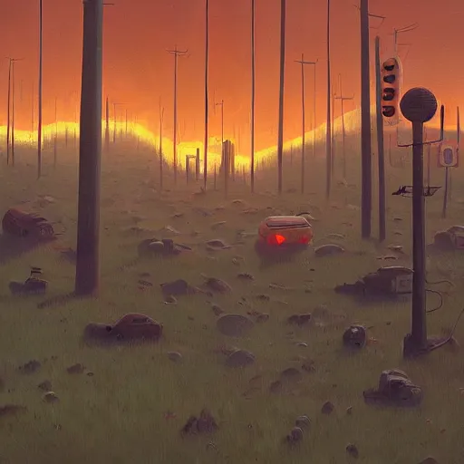 Image similar to hell, digital oil painting by simon stalenhag