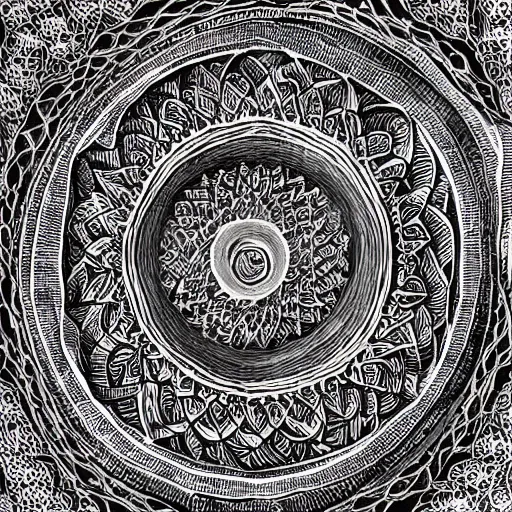 Image similar to infinite dimensions draw in intricate detail with micron black ink on large parchment