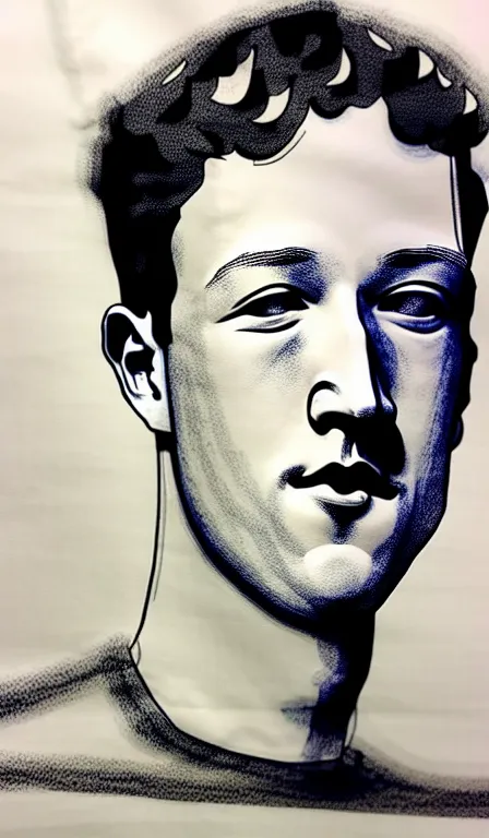 Prompt: monochrome zuckerberg closeup, by Shen Quan, hanging scroll, ink and muted colours on silk