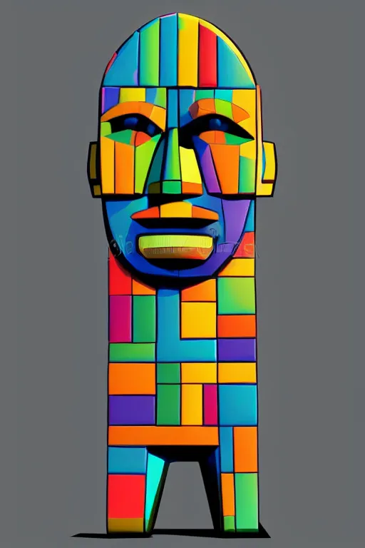 Image similar to cubist moai statue cutout digital illustration cartoon colorful beeple