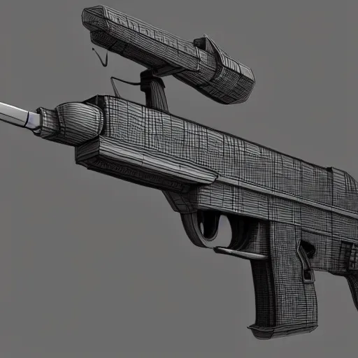 Prompt: concept art image of a bulky rectangular scifi gun 4k digital art detailed 3d realistic