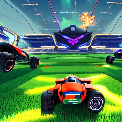 Image similar to rocket league world champion, watched by rocket league cars, epic, trending on artstation, landscape, very detailed