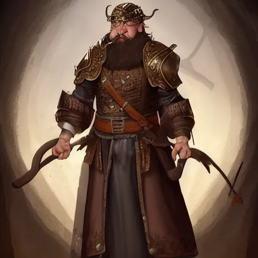 Image similar to 5 0 years old man, tall, stocky : : fantasy : : brown hair, sympathetic, short brown beard : : decorated medieval clothing : : high detail, digital art, rpg, concept art, illustration