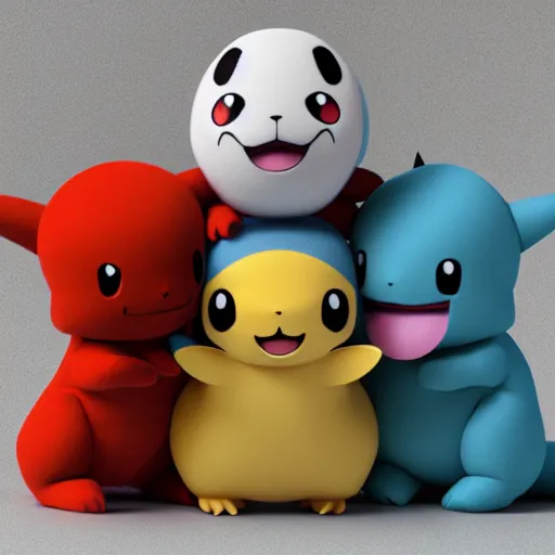 Prompt: pokemon cutie stuffed animal friends, unreal ungine 5, octane render, cinema 4 d