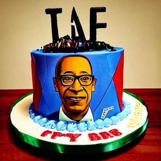 Image similar to Gus Fring birthday cake, photography, Instagram, saturation, marketing,