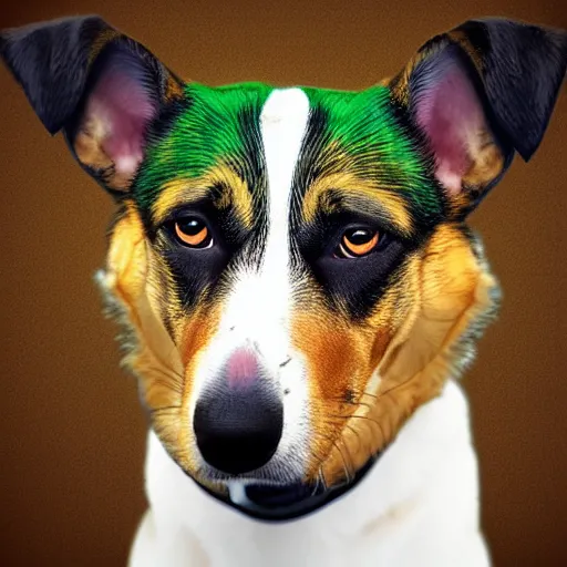 Prompt: vector image of a dog in green color, high details