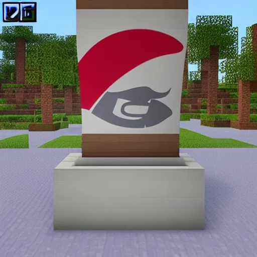 Image similar to kfc logo as statue in minecraft metaverse