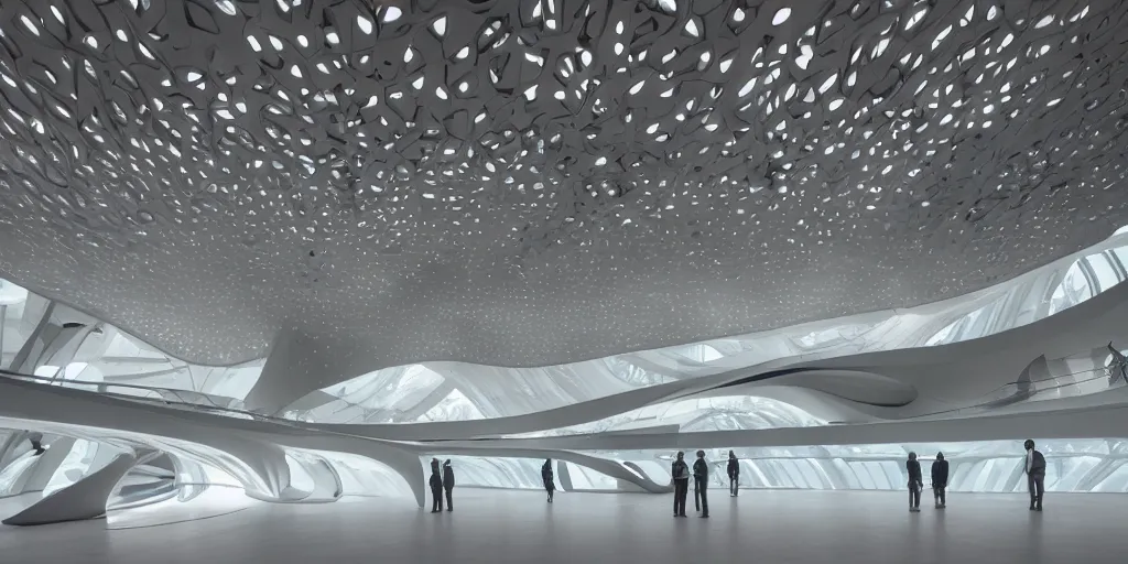 Image similar to extremely detailed stunning beautiful futuristic museum interior by Zaha Hadid