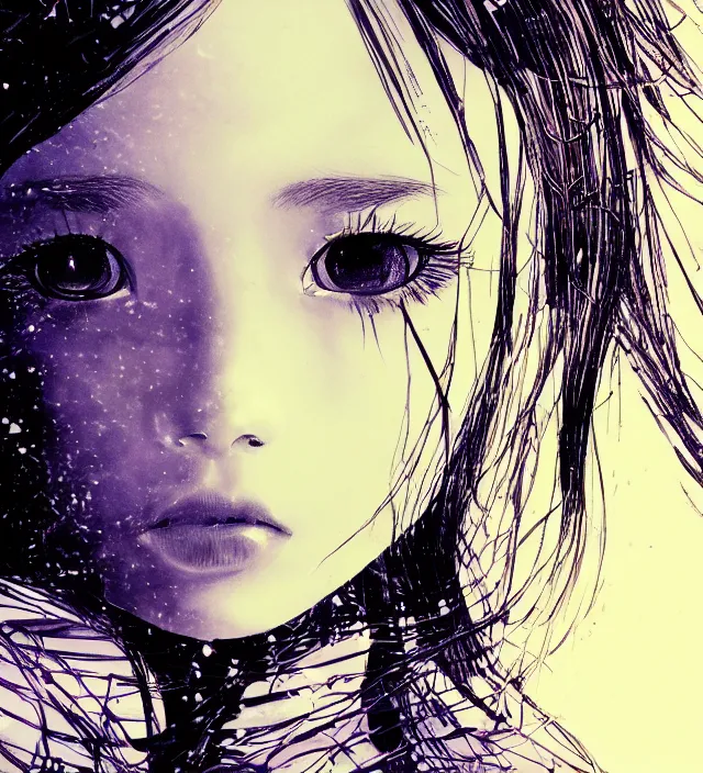 Prompt: hd photo poster portrait of a cute young girl complicated synaptic particles wires in miura kentaro gantz frank miller jim lee style detailed cinematic depth of field trending award winning on flickr artstation