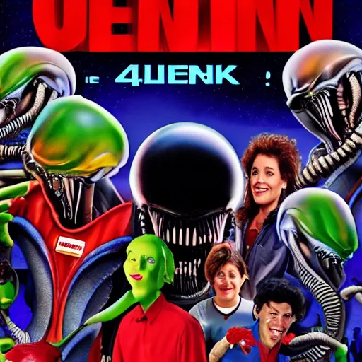 Prompt: tv show poster for a 90's sitcom about a xenomorph alien, 4k