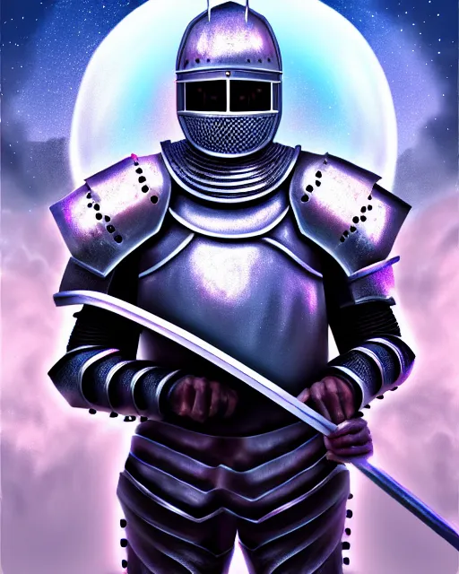 Prompt: hyper - realistic illustration of a knight, in a sci - fi music festival, digital painting, sharp focus