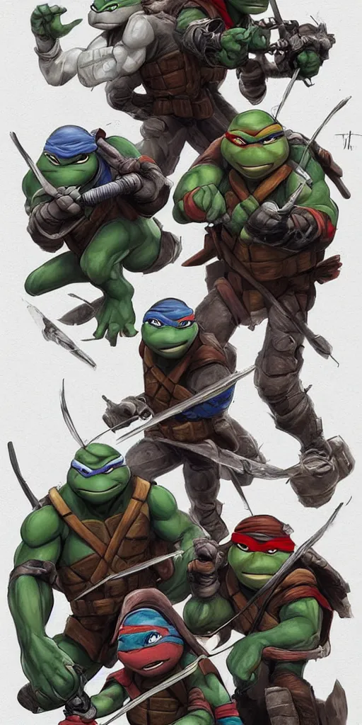 Image similar to Teenage mutant ninja turtle character concept art by carlos huante