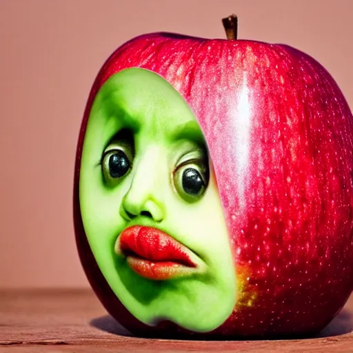 Prompt: an apple with a face looking like elon musk