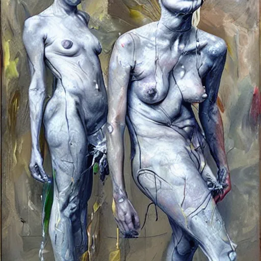 Image similar to body sculptures made with oil painting, dripping painting. Vr painting and buish strokes. By jenny saville