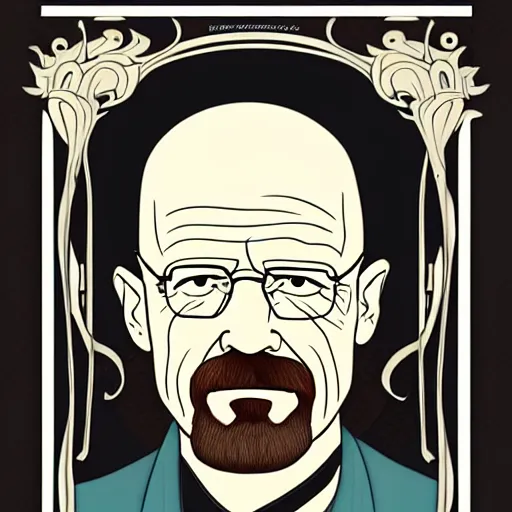 Image similar to art nouveau illustration of walter white